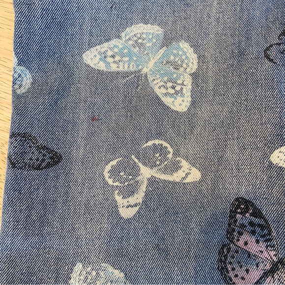 Wide Leg Butterfly Print Boho Y2K Style  Medium Denim Jeans Size 28 Waist - Picture 6 of 6